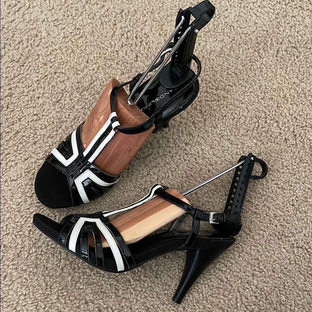Bandolino Black and White Strappy Sandal Heels